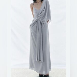 Zara 3Way Asymmetrical Ruched Maxi Gown- Georgette -from the UK *RARE*